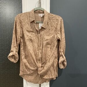 Pink Rose Tan Leopard Button Down Shirt